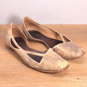 Cydwoq Women's 7.5 EU 37.5 Gold Crinkle Cut Out Flats Vintage Slip-On Shoes